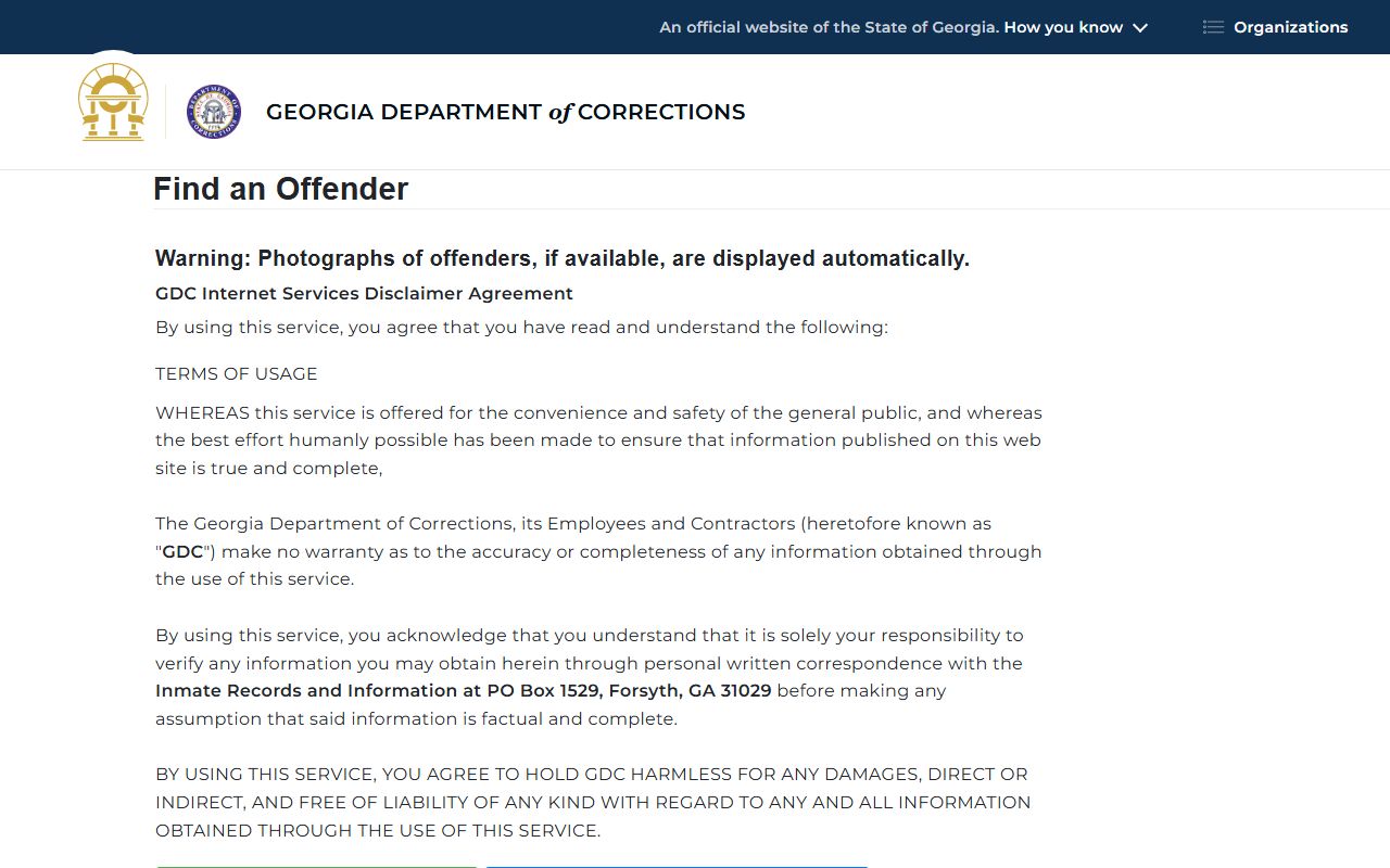 GDC offender query for Jackson County Correctional Institution inmates