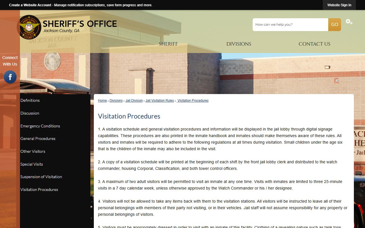 Jackson County jail visitation procedures for inmate records and visits