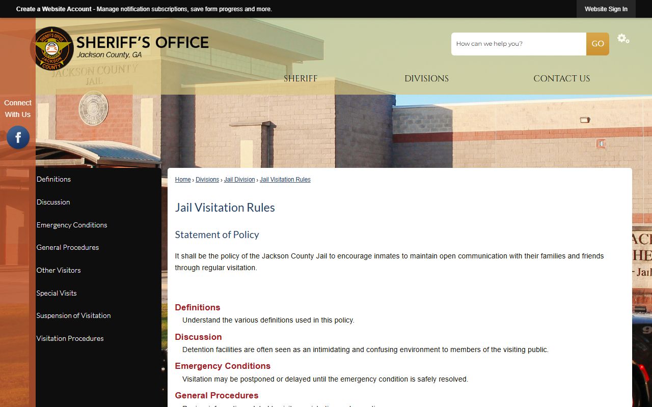Jackson County Jail visitation rules policy index